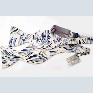 Turnbull & Asser English SIlk Foulard Bow Tie White Gray Blue Men's